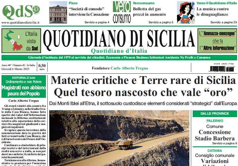 La prima pagina di oggi del Quotidiano di Sicilia