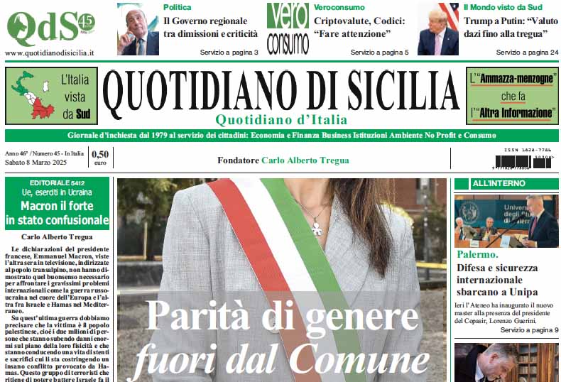 La prima pagina di oggi del Quotidiano di Sicilia