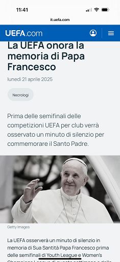 Papa Francesco, Uefa dispone minuto silenzio prima partite europee