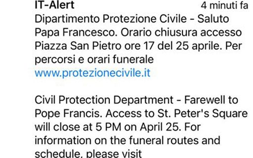 Alert della protezione civile sulla chiusura di piazza San Pietro dalle 17