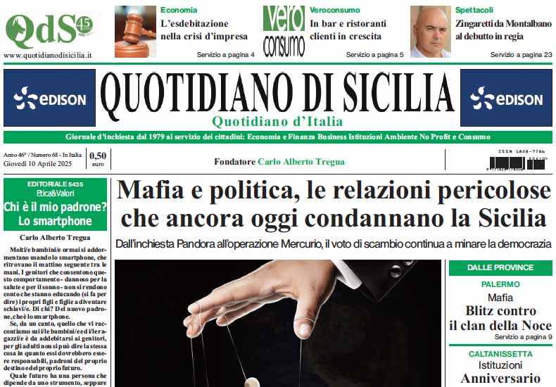 La prima pagina di oggi del Quotidiano di Sicilia