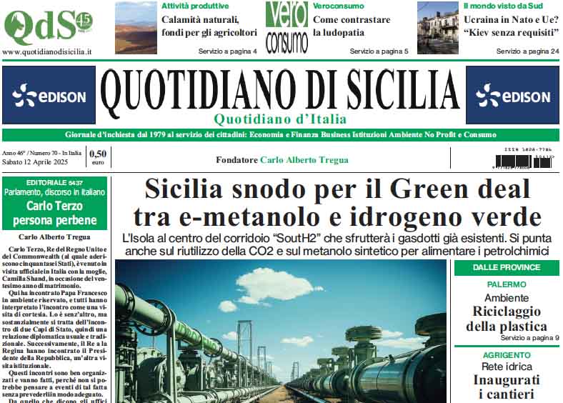 La prima pagina di oggi del Quotidiano di Sicilia