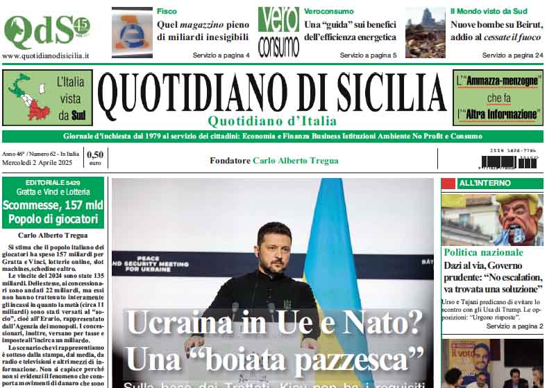 La prima pagina di oggi del Quotidiano di Sicilia