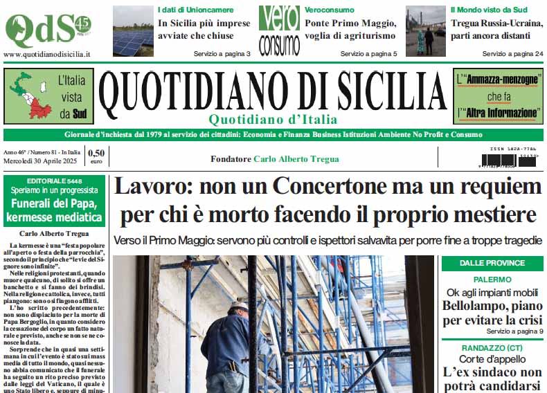 La prima pagina di oggi del Quotidiano di Sicilia