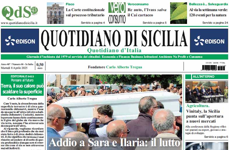 La prima pagina di oggi del Quotidiano di Sicilia