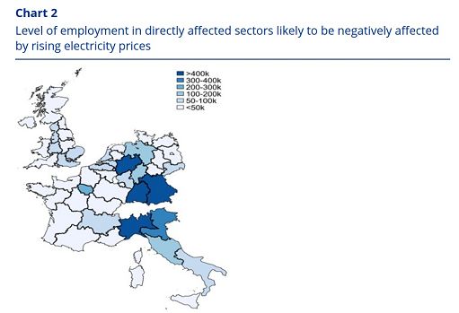 Bce: caro energia toglie lavoro, Nord Italia tra aree più a rischio