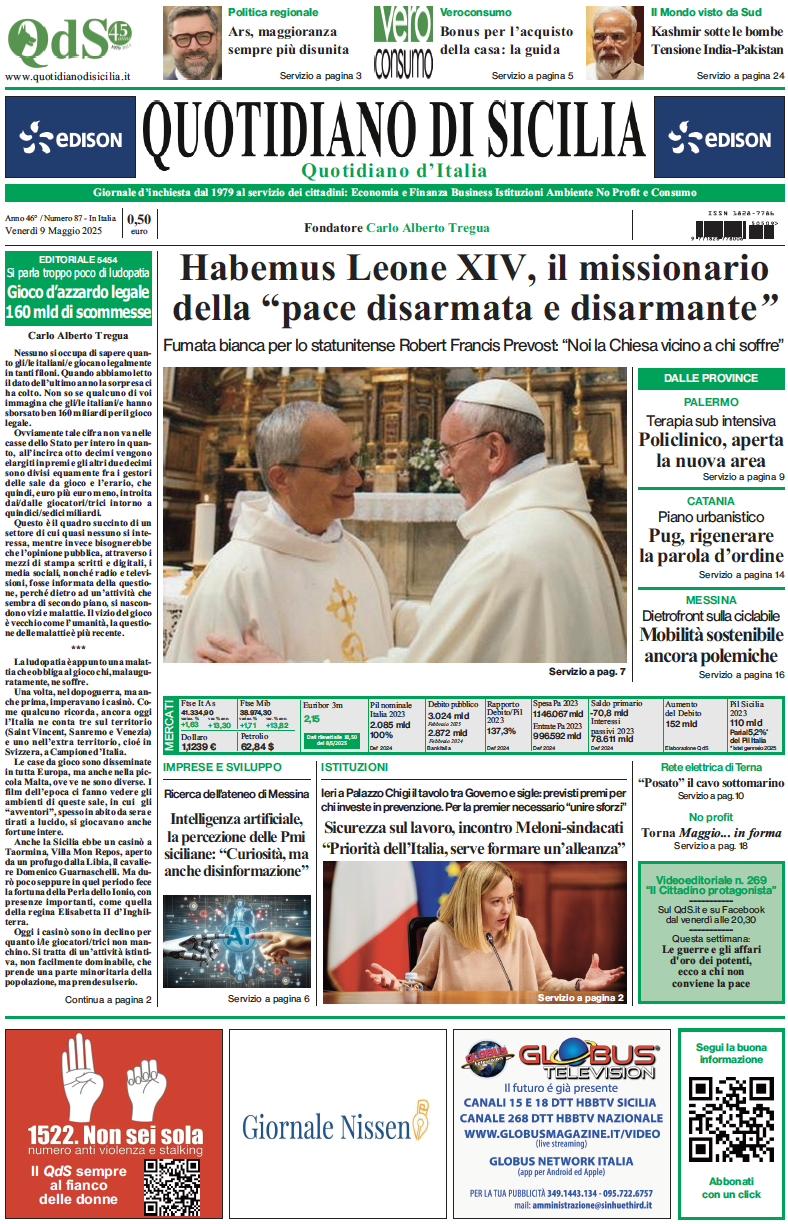 La prima pagina di oggi del Quotidiano di Sicilia