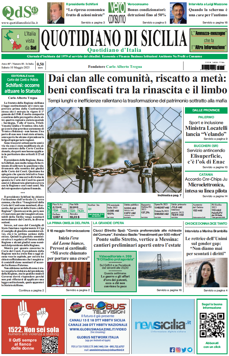 La prima pagina di oggi del Quotidiano di Sicilia