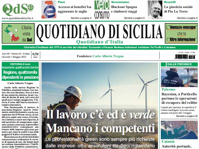 La prima pagina di oggi del Quotidiano di Sicilia