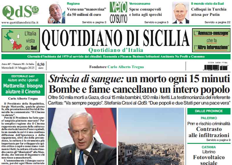 La prima pagina di oggi del Quotidiano di Sicilia