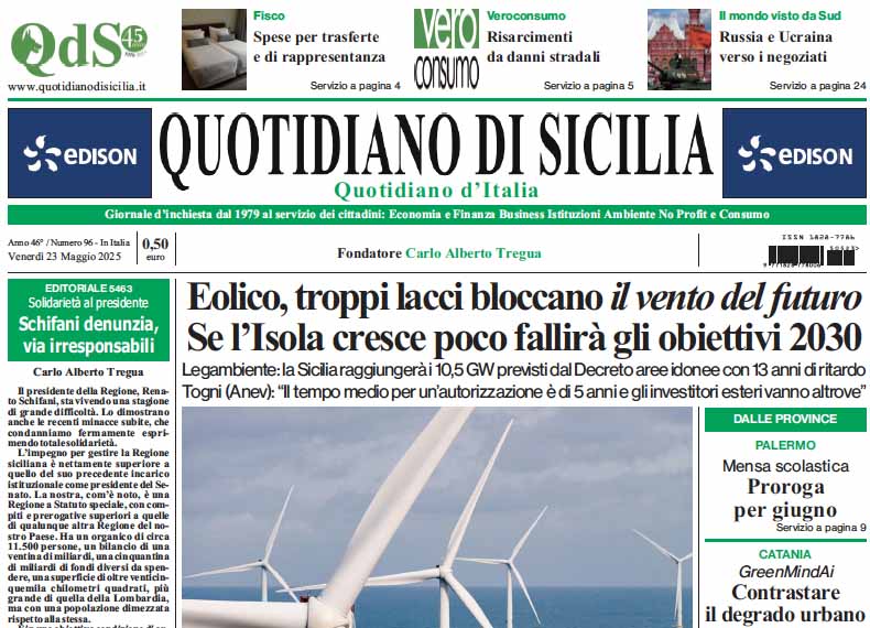 La prima pagina di oggi del Quotidiano di Sicilia