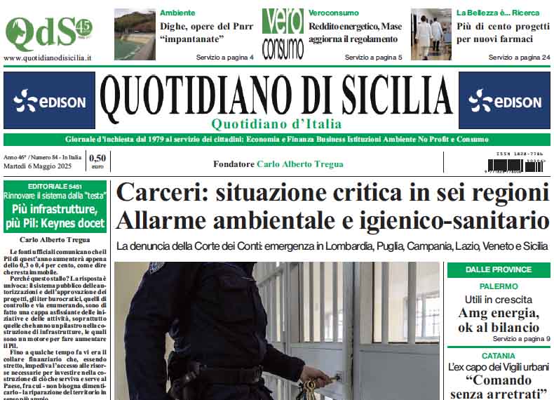 La prima pagina di oggi del Quotidiano di Sicilia