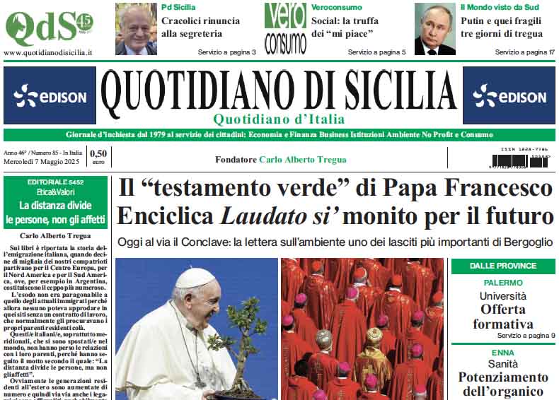 La prima pagina di oggi del Quotidiano di Sicilia