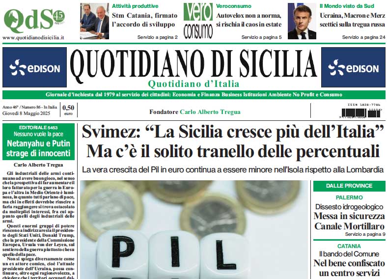 La prima pagina di oggi del Quotidiano di Sicilia