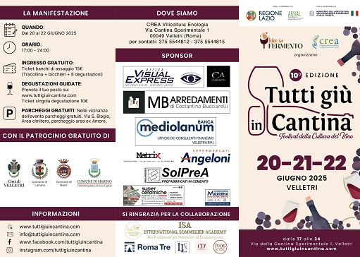 Vino, a Velletri il 20-22 giugno “Tutti giù in Cantina” del Crea