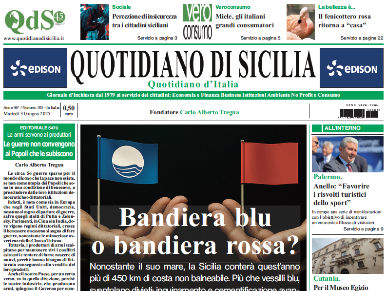La prima pagina di oggi del Quotidiano di Sicilia