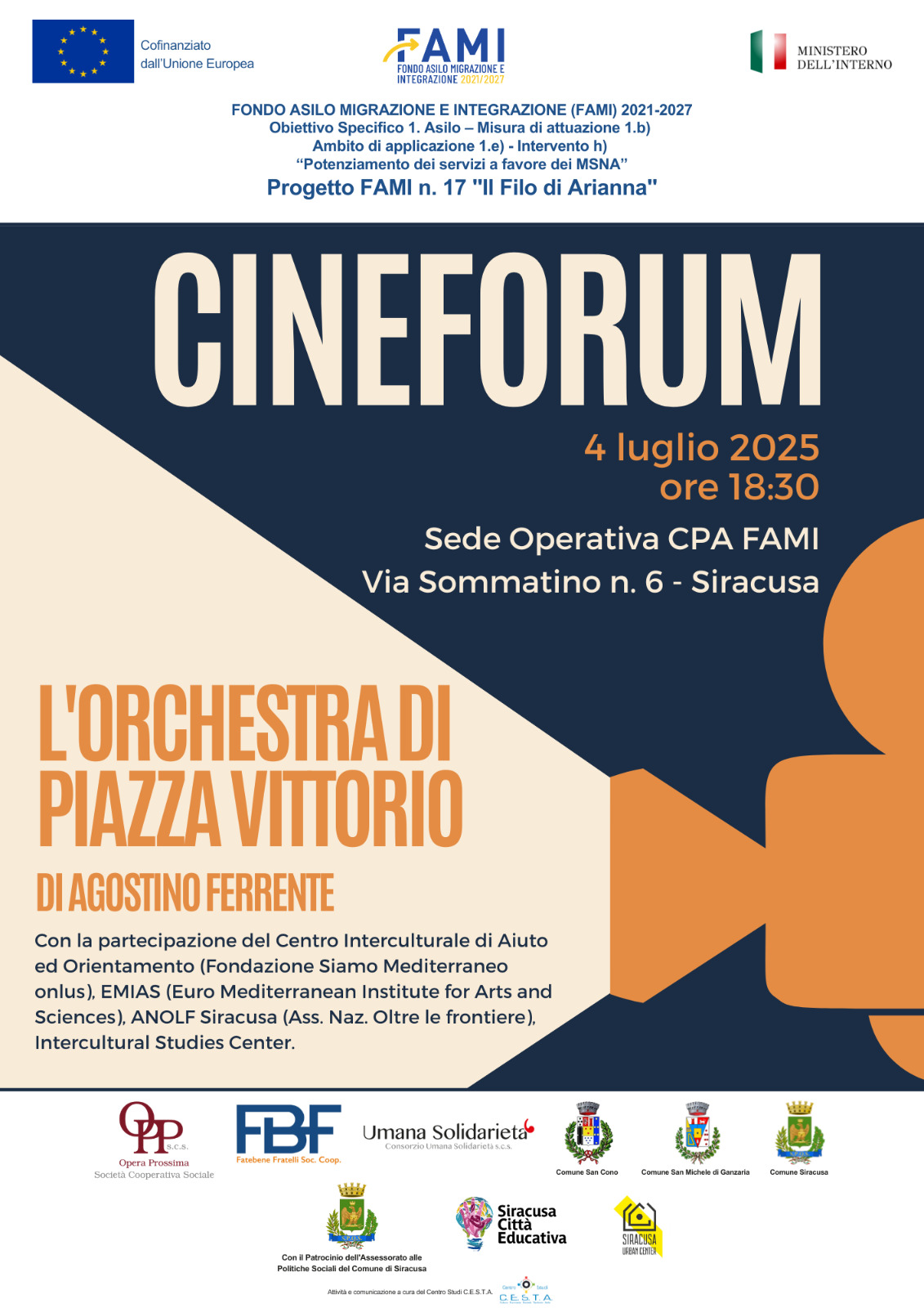 Cineforum a Siracusa: proiezione del film “L’Orchestra di Piazza Vittorio” di Agostino Ferrente