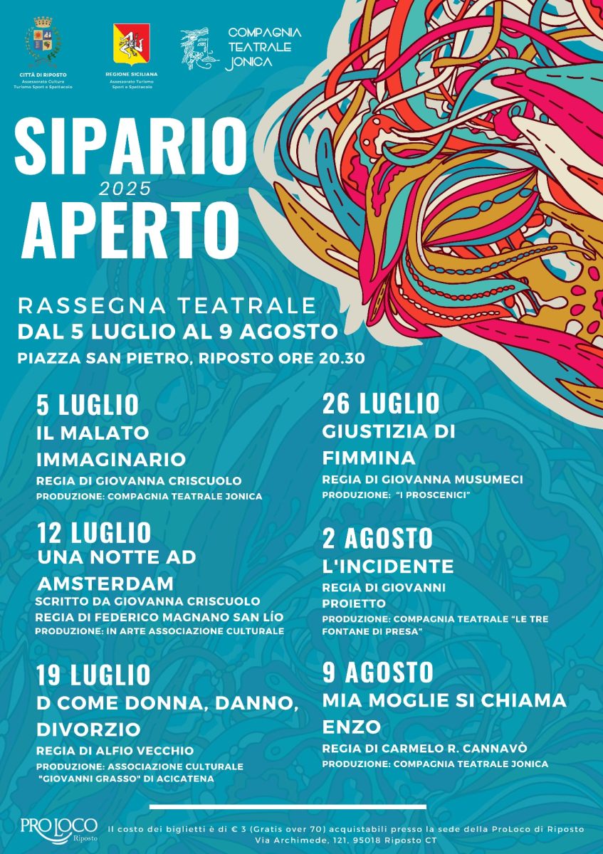 Riposto, al via ‘Sipario Aperto’: sei serate di teatro sotto le stelle. Il 5 luglio ‘Il Malato Immaginario’