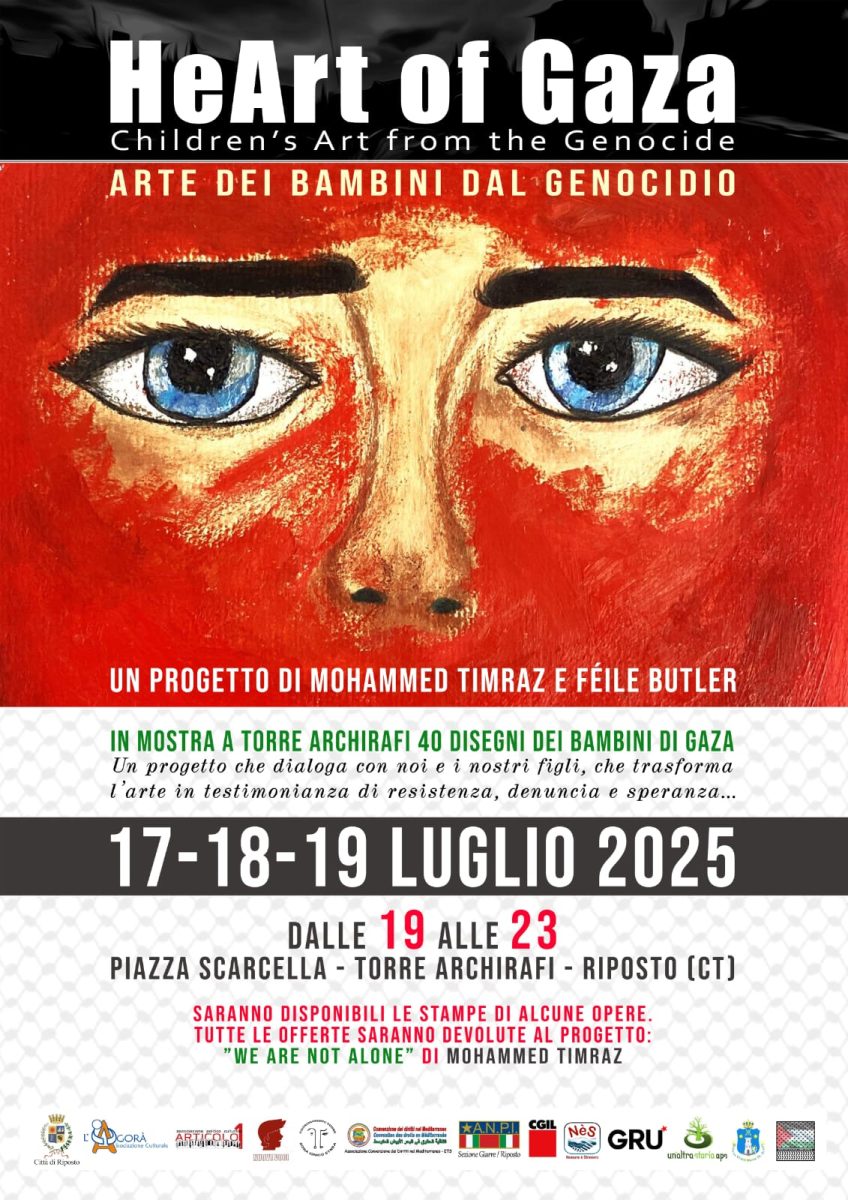 Riposto, ‘HeArt of Gaza – L’arte dei bambini dal genocidio’: dal 17 al 19 luglio la mostra a Torre Archirafi