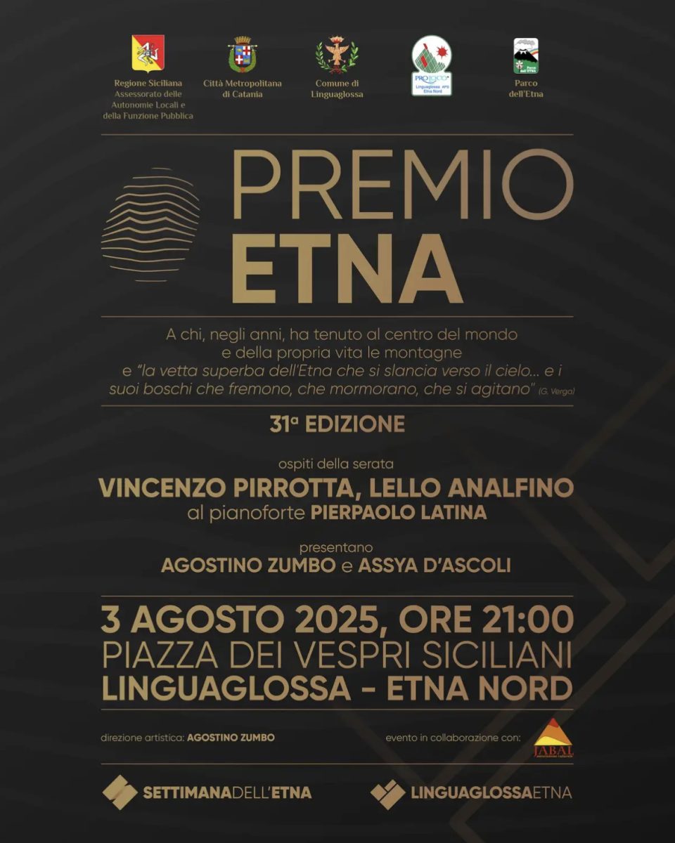 Domenica 3 agosto a Linguaglossa la 31esima edizione del “ Premio Etna 2025 “