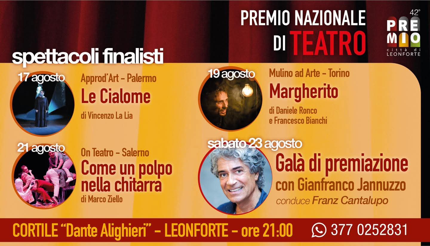 Premio Leonforte, sabato 23 agosto il Galà di premiazione per le compagnie teatrali. Ospite speciale Gianfranco Jannuzzo