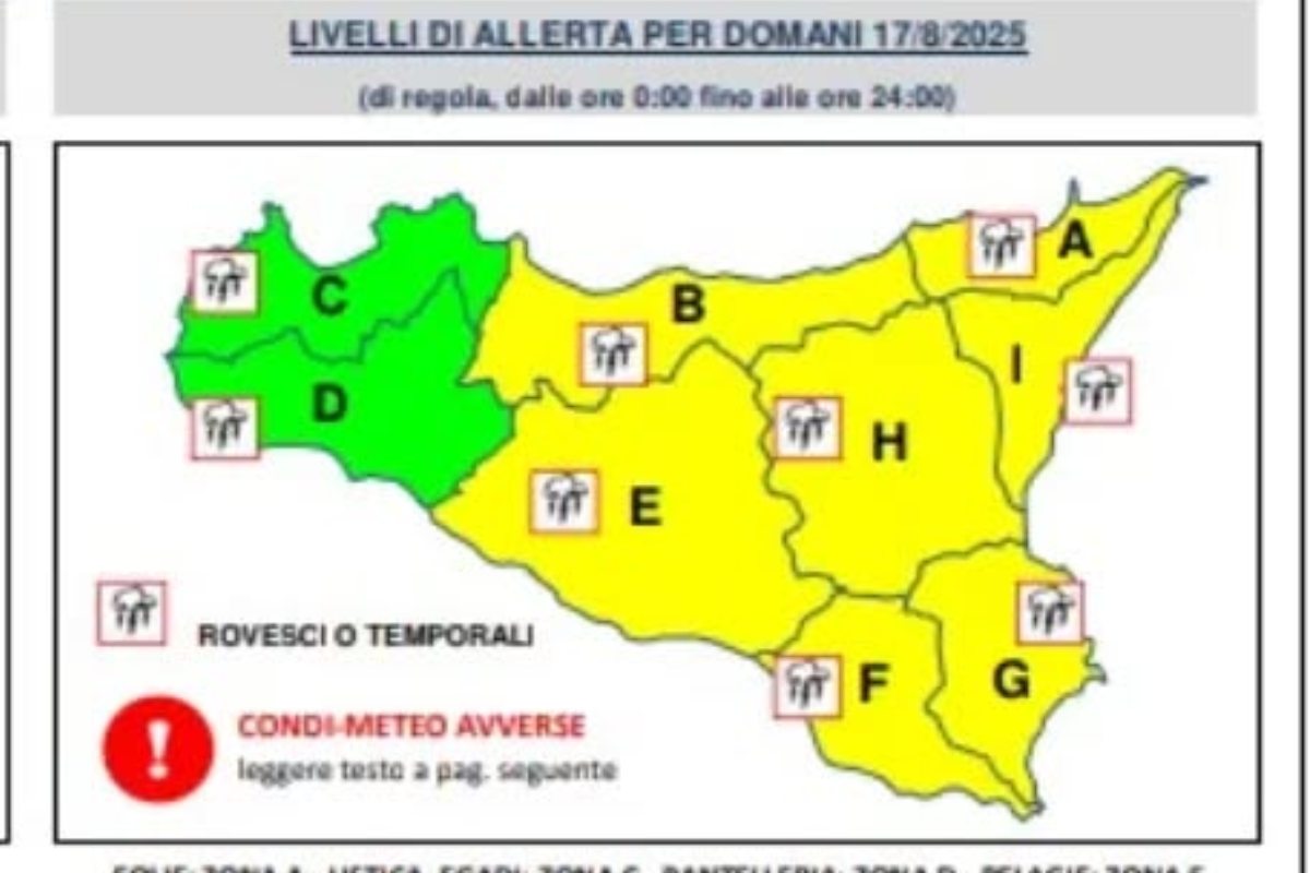 Ancora maltempo in Sicilia: la Protezione Civile dirama l’allerta gialla per domenica 17 agosto