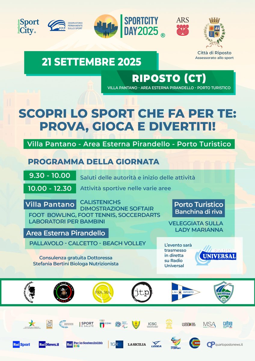 Il 21 settembre Riposto celebra lo Sport City Day: una giornata di sport, inclusione e comunità