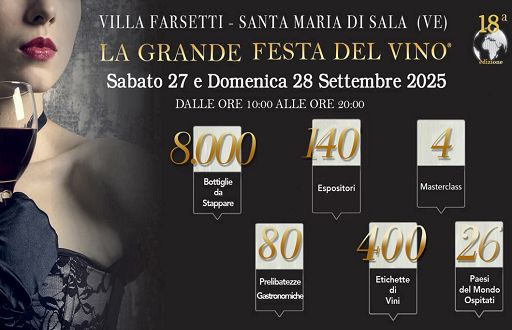 A Santa Maria di Sala il 27-28 settembre “La grande festa del vino” A Santa Maria di Sala il 27-28 settembre “La grande festa del vino”