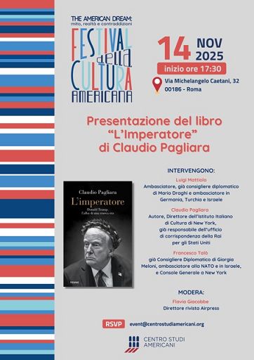 Al Centro Studi Americani il libro di Pagliara “L’Imperatore”