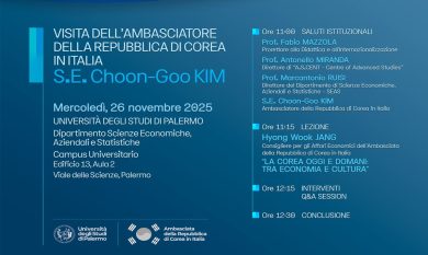 All’Università di Palermo l’ambasciatore della Repubblica di Corea Choon-Goo Kim