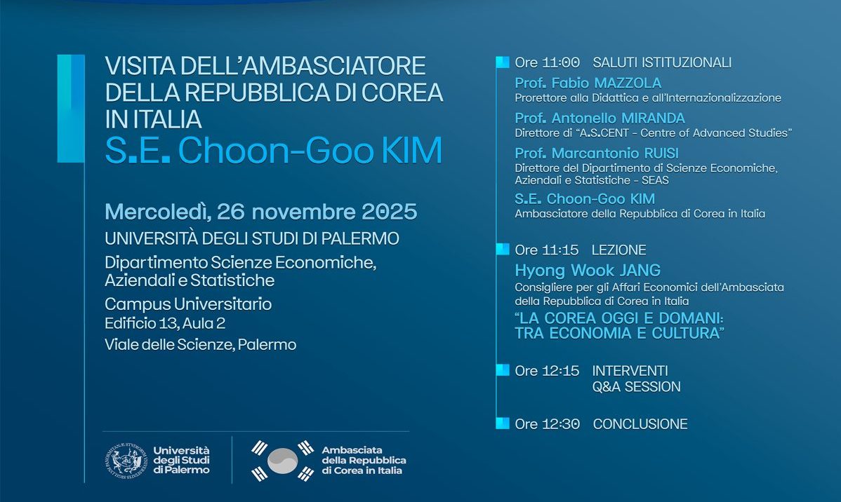 All’Università di Palermo l’ambasciatore della Repubblica di Corea Choon-Goo Kim