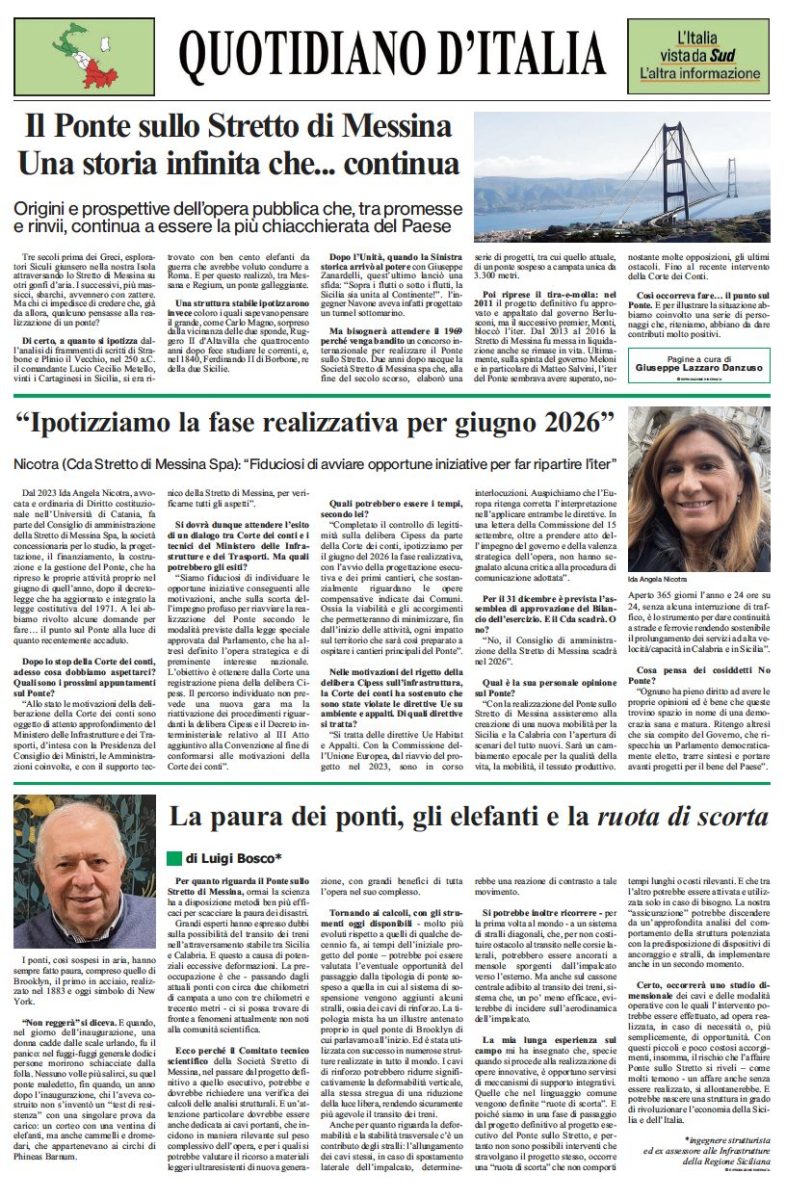 Il Quotidiano d’Italia racconta il Ponte sullo Stretto: l’opera chiave per il futuro del Paese Il Quotidiano d’Italia racconta il Ponte sullo Stretto: l’opera chiave per il futuro del Paese