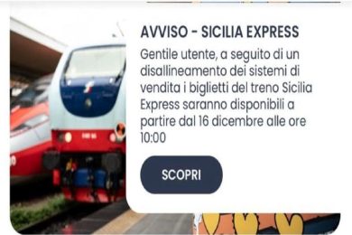 Sicilia Express, c’è un “problema tecnico”: i biglietti saranno disponibili dal 16 dicembre