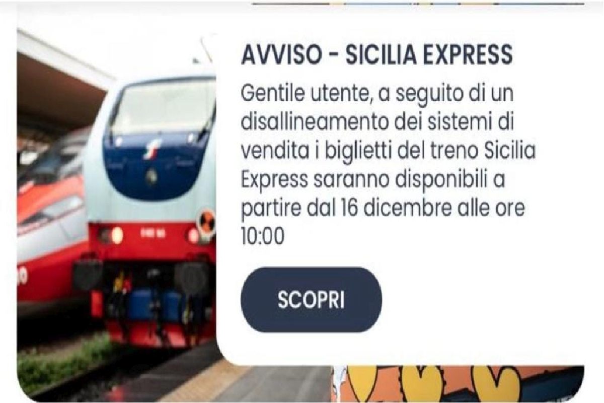 Sicilia Express, c’è un “problema tecnico”: i biglietti saranno disponibili dal 16 dicembre Sicilia Express, c’è un “problema tecnico”: i biglietti saranno disponibili dal 16 dicembre