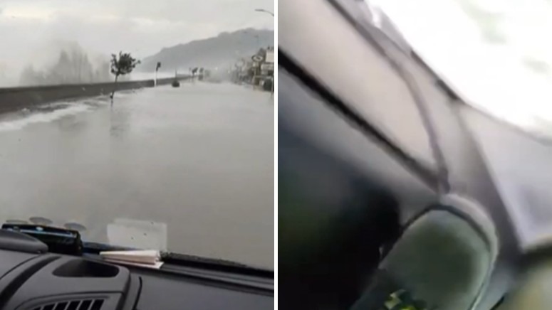 VIDEO | Terrore sul lungomare del Messinese, ambulanza travolta da onda anomala