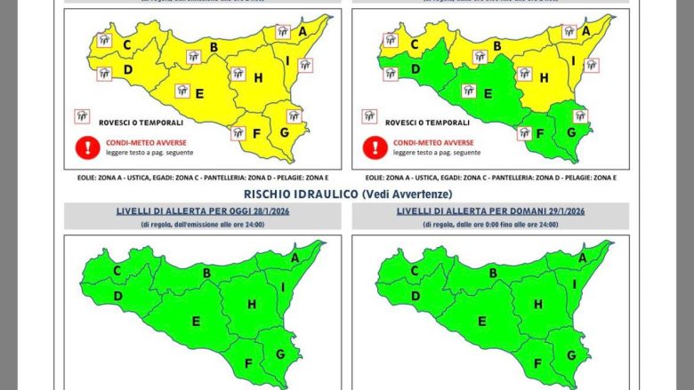 Maltempo Sicilia, nuova allerta meteo per domani 29 gennaio 2026: le zone coinvolte dall’avviso