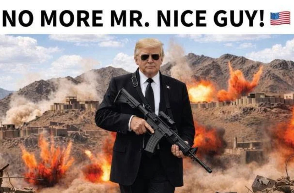 Donald Trump con mitragliatrice, fotomontaggio su guerra Iran postato sui social - Adnkronos