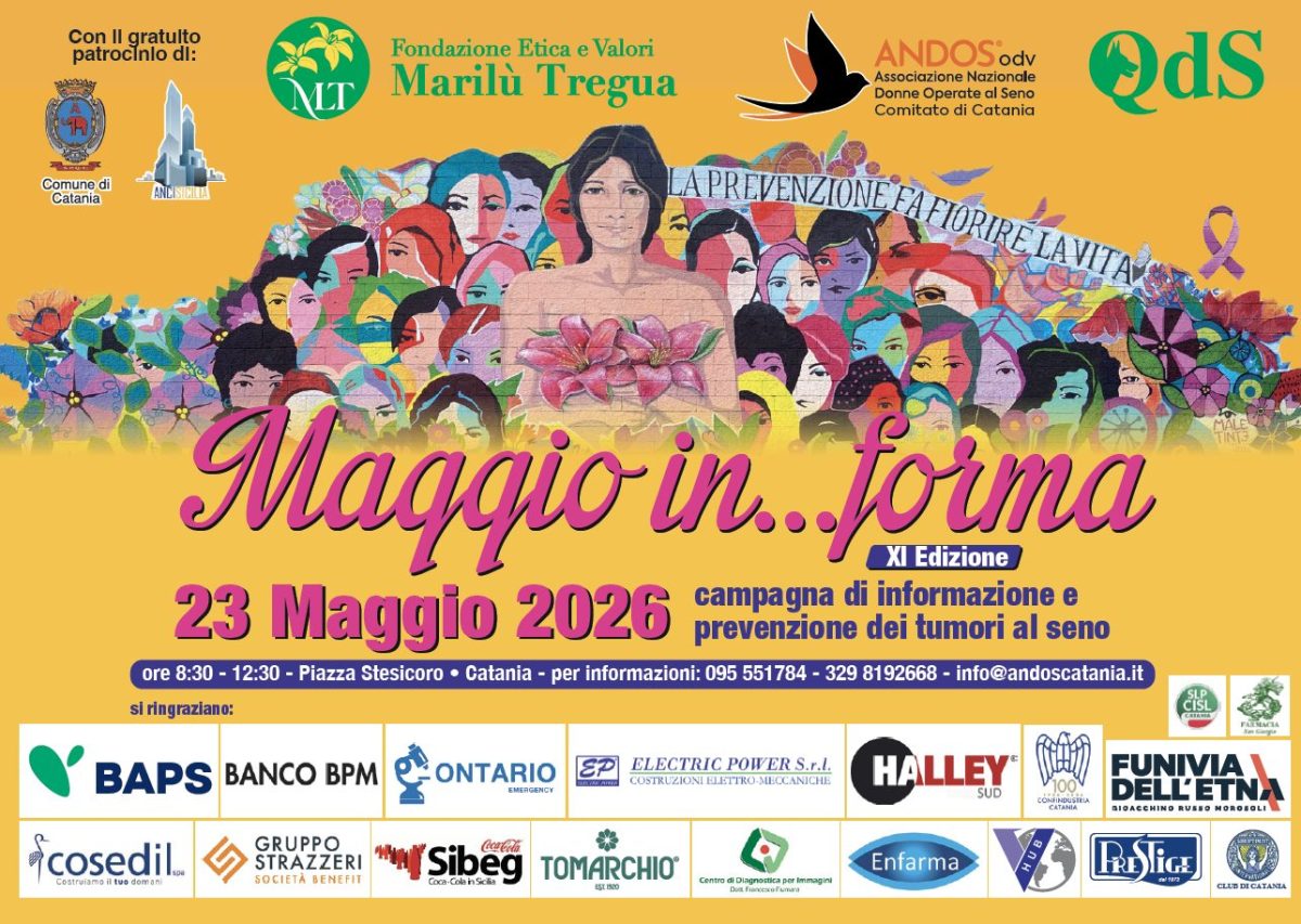 Maggio in…forma 2026: sabato 23 maggio a Piazza Stesicoro prenotazioni per mammografie gratuite Maggio in…forma 2026: sabato 23 maggio a Piazza Stesicoro prenotazioni per mammografie gratuite