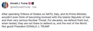 Trump: difeso Italia per decenni, ora non difende noi, non va bene
