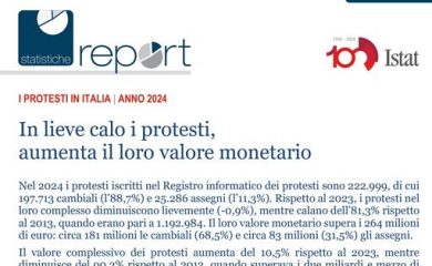 Istat, nel 2024 lieve calo (-0,9%) sul numero di protesti: 222.999