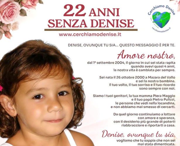Denise Pipitone, 22 anni dalla scomparsa. La mamma: “Non sei mai stata dimenticata: ti aspettiamo e continuiamo a cercarti”