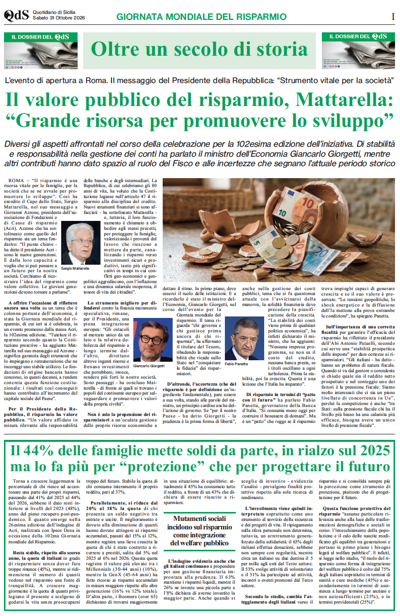 Dossier Giornata mondiale del risparmio Dossier Giornata mondiale del risparmio