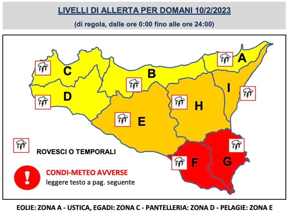 Allerta meteo Sicilia, 10 febbraio 2023