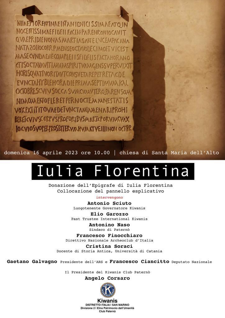 Donazione dell'epigrafe di Iulia Florentina a Paternò, locandina dell'evento