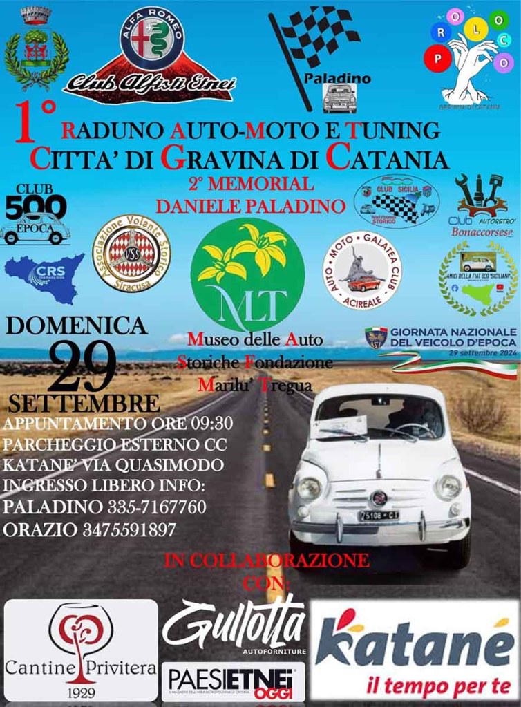 Primo raduno auto-moto e tuning ed al secondo Memorial Daniele Paladino a Gravina di Catania